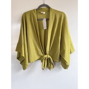 Ember Women’s Mustard Yellow Textured Tie Front Kimono Cardigan XL